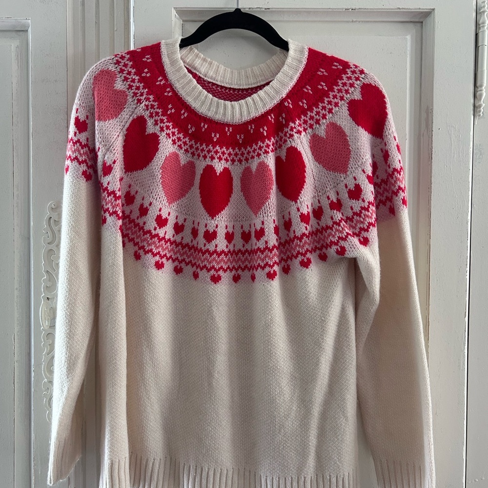 Heart Patterned Sweater - Red & Cream